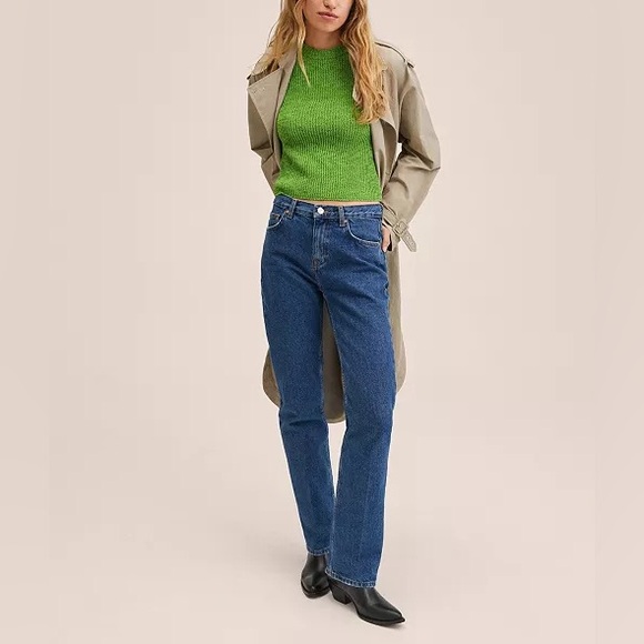 MANGO Women’s Ribbed Knit Sweater - Green Marled Slim Crewneck - Picture 2 of 9